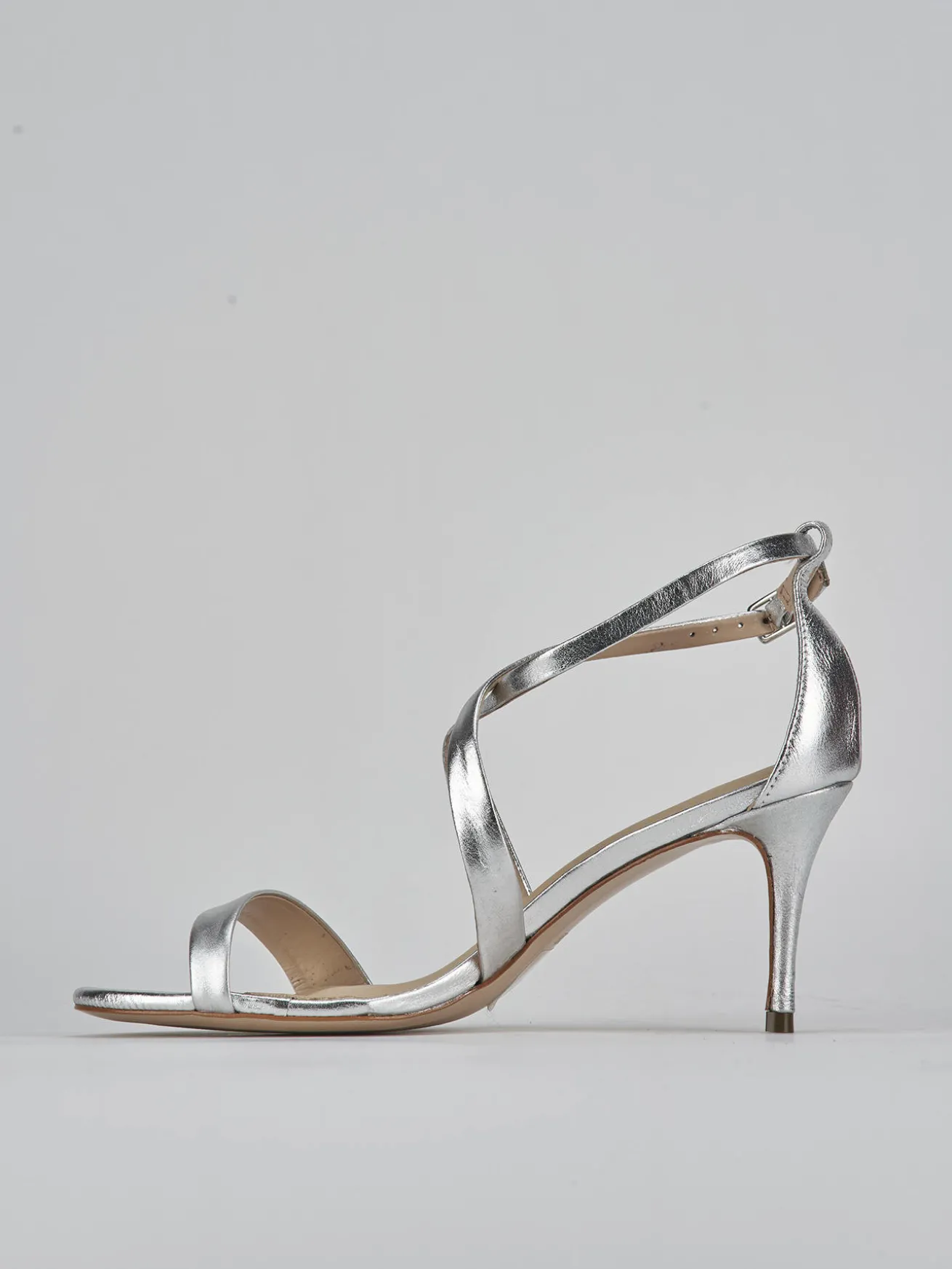Sandali tacco 7cm pelle argento