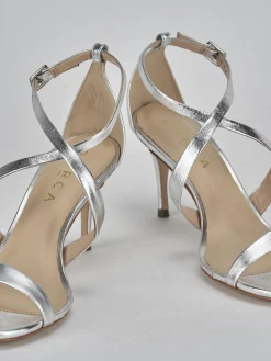 Sandali tacco 7cm pelle argento
