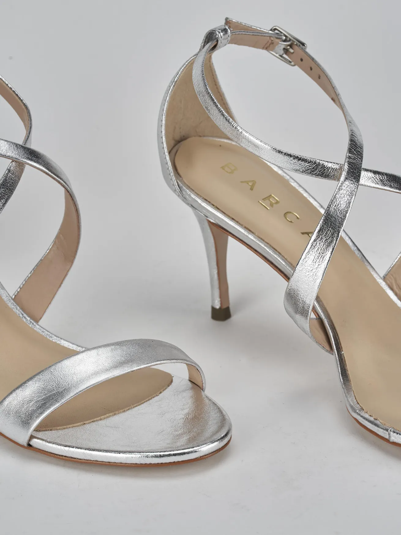 Sandali tacco 7cm pelle argento