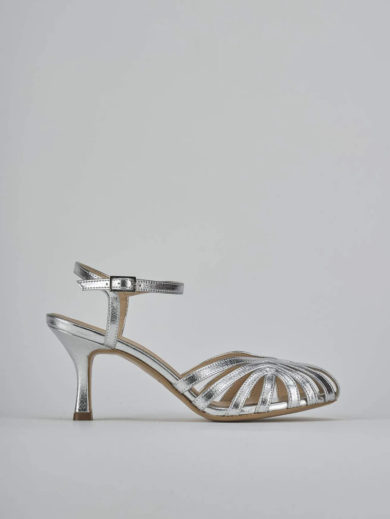 Sandali tacco 6cm pelle argento