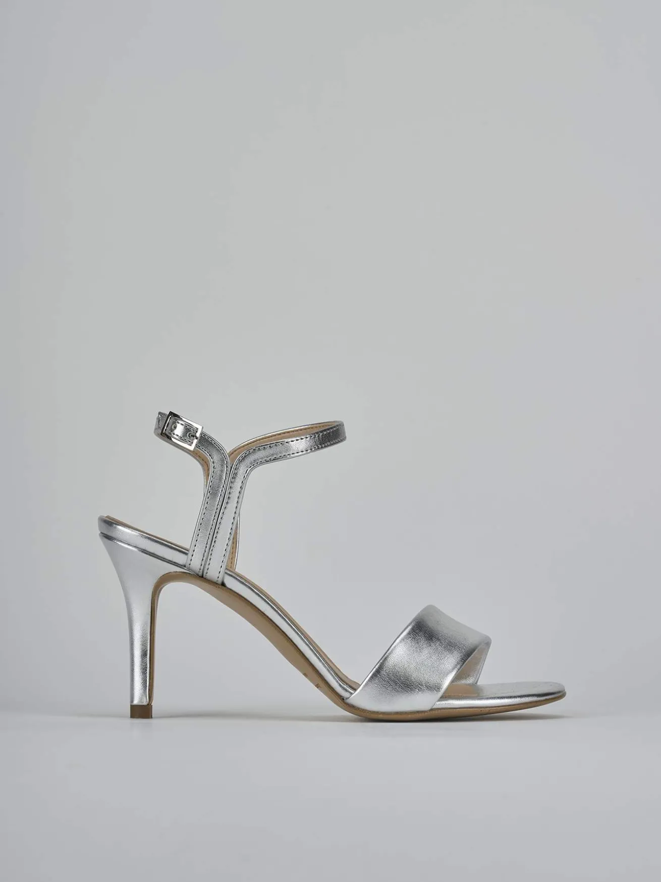 Sandali tacco 7cm pelle argento