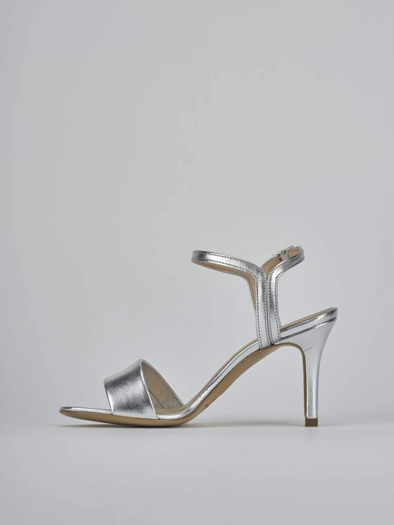 Sandali tacco 7cm pelle argento