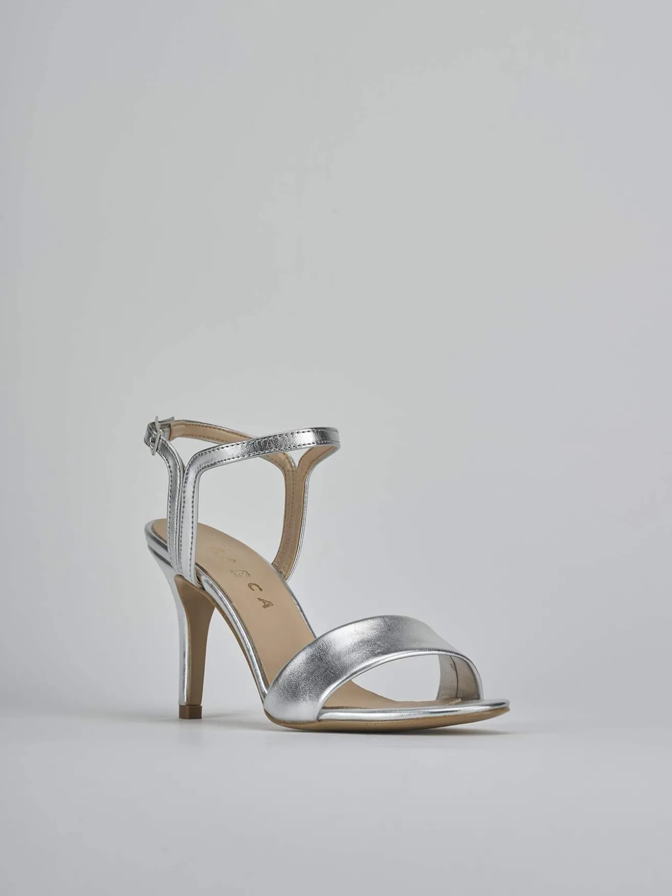 Sandali tacco 7cm pelle argento