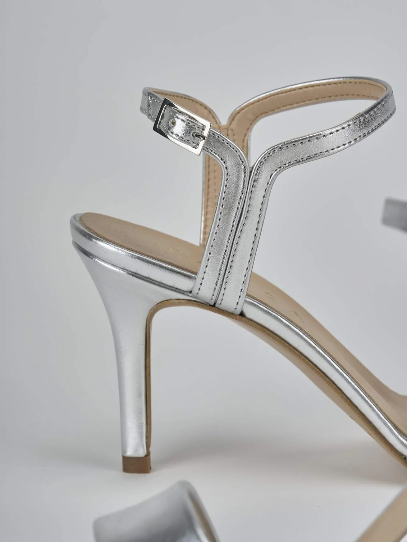 Sandali tacco 7cm pelle argento