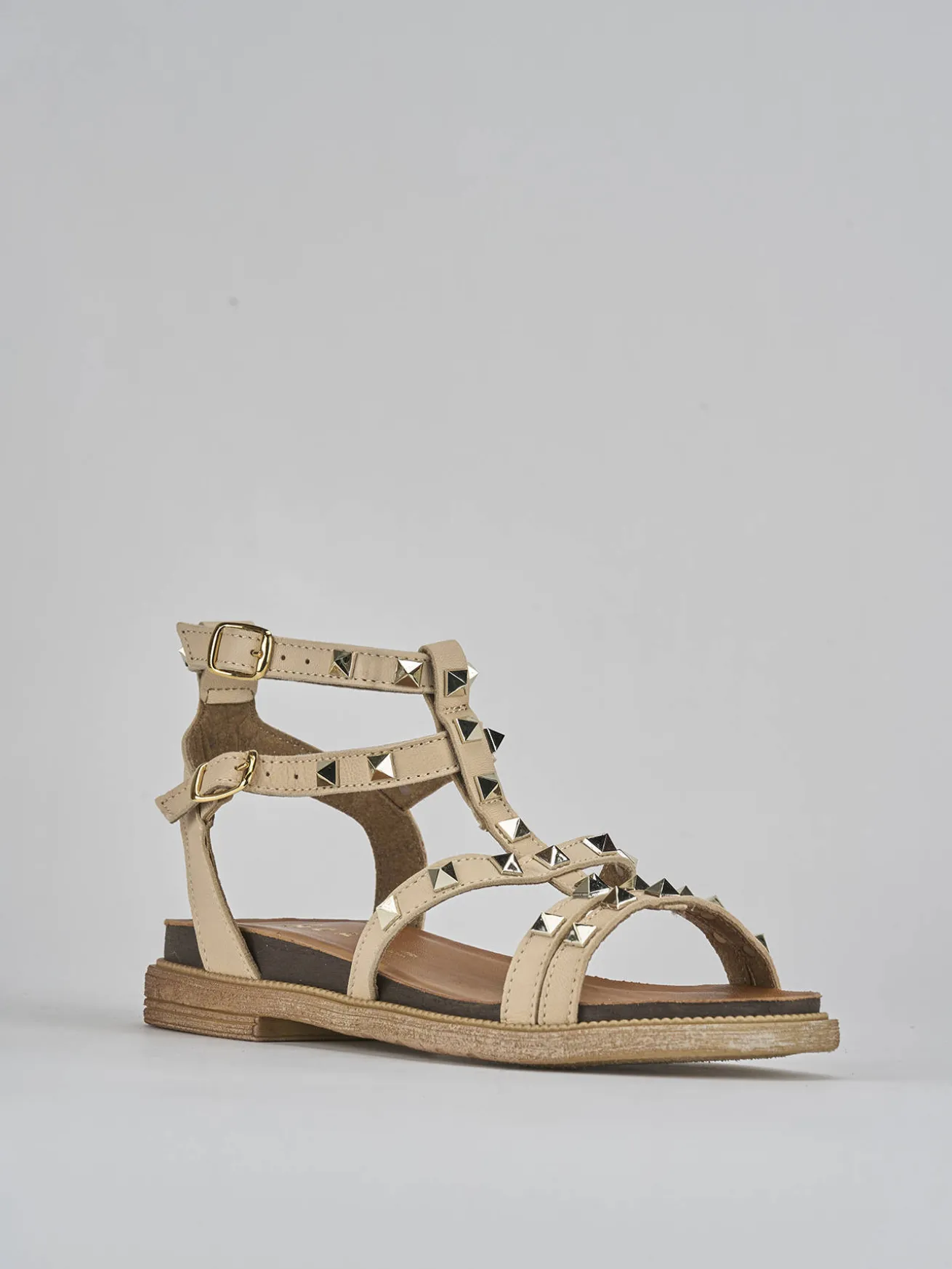 Sandali tacco 2cm pelle beige