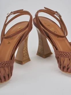 Sandali tacco 8cm pelle marrone