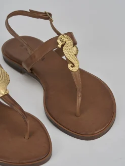 Sandali tacco 1cm pelle marrone