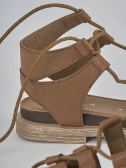 Sandali tacco 1cm pelle marrone