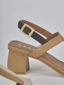 Sandali tacco 5cm pelle marrone