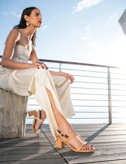 Sandali tacco 5cm pelle marrone