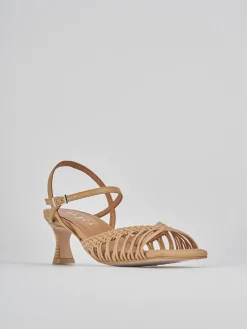 Sandali tacco 5cm pelle marrone