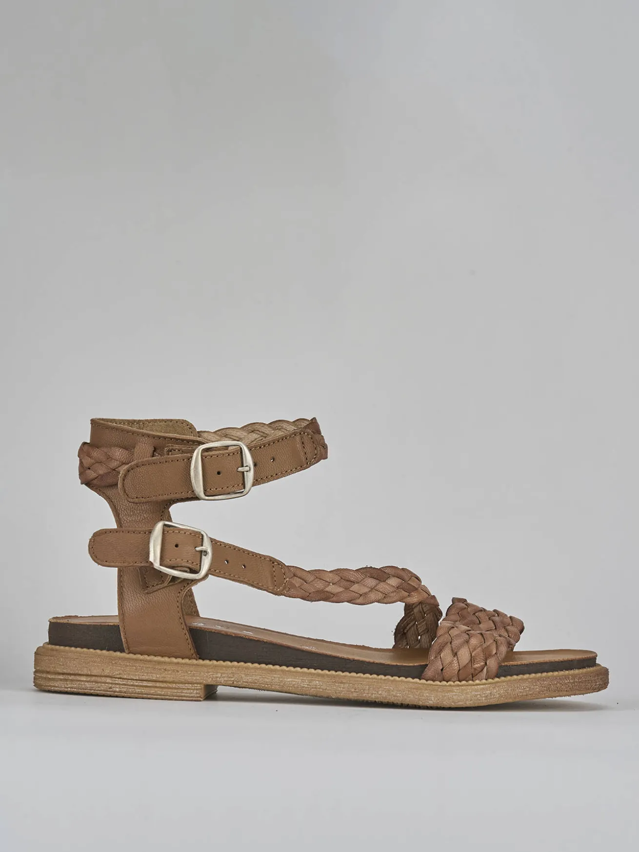 Sandali tacco 1cm pelle marrone