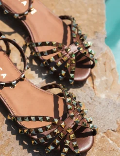 Sandali tacco 1cm pelle marrone