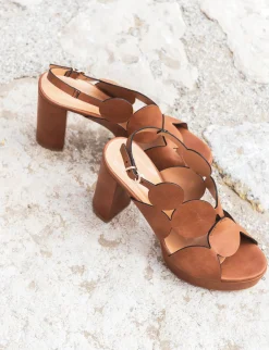 Sandali tacco 9cm pelle marrone