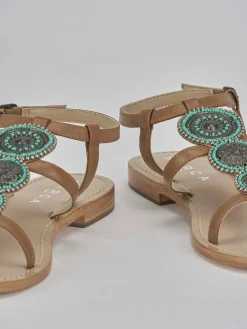 Sandali tacco 1cm pelle marrone