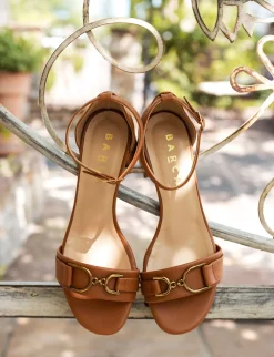 Sandali tacco 5cm pelle marrone