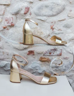 Sandali tacco 6cm pelle oro