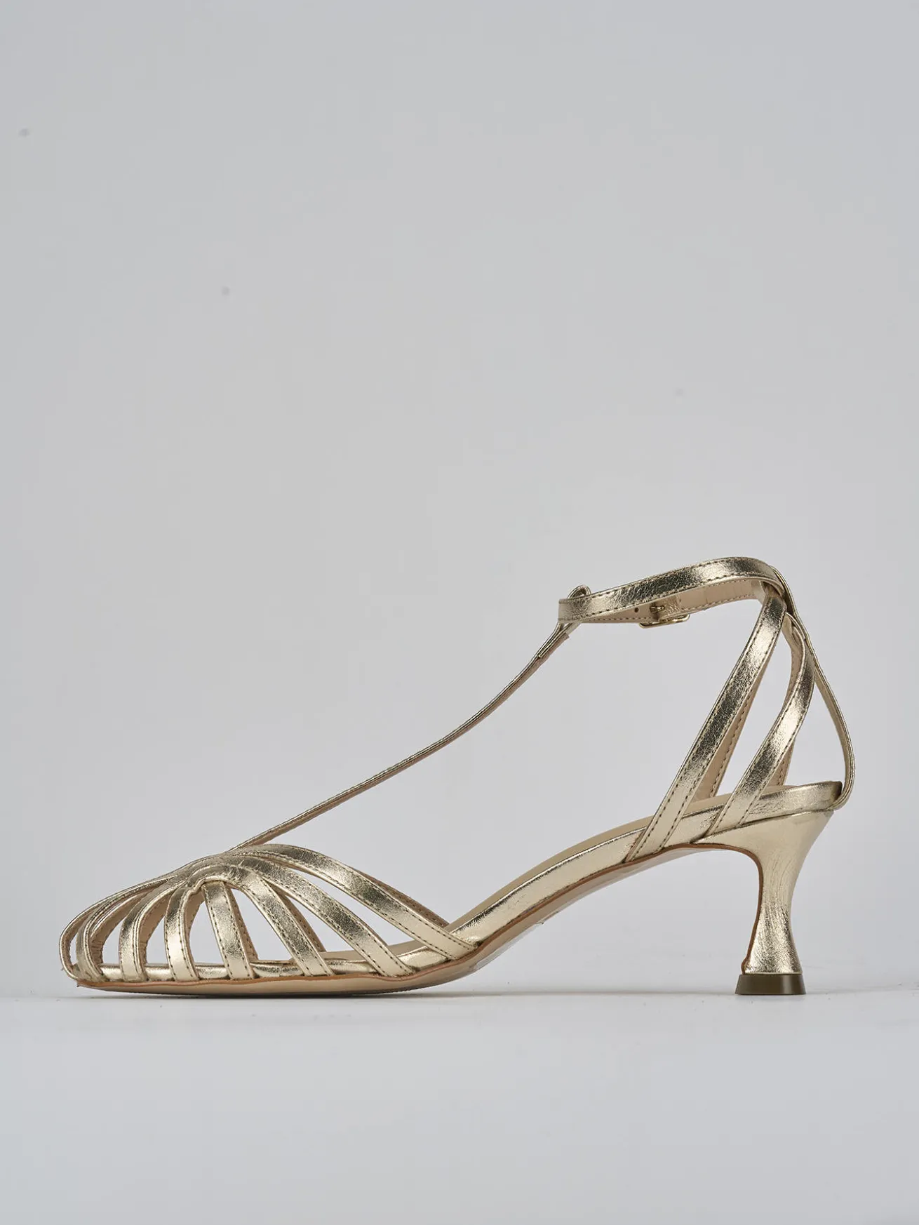 Sandali tacco 5cm pelle oro