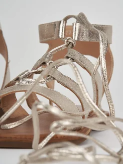 Sandali tacco 1cm pelle oro