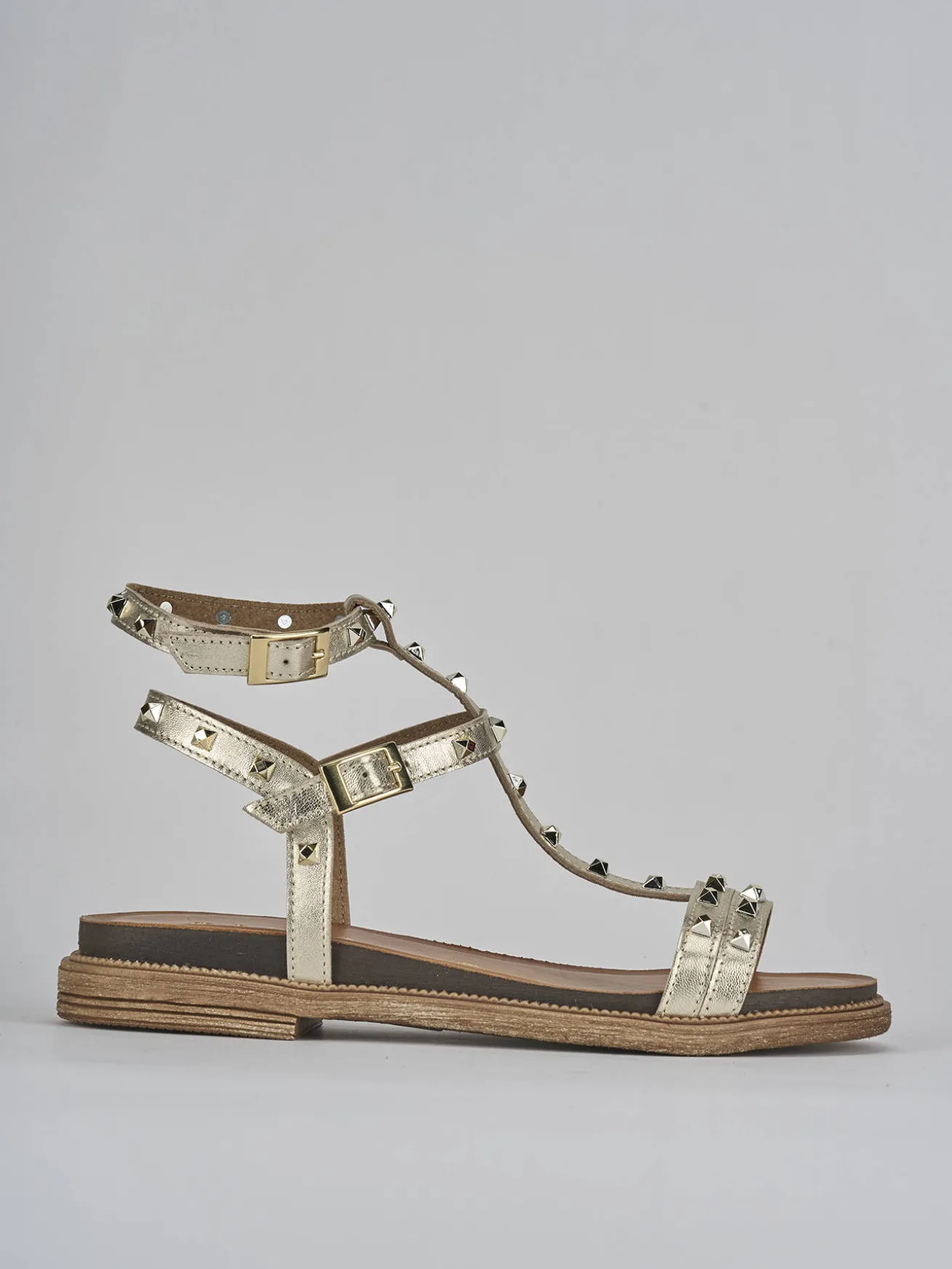 Sandali tacco 1cm pelle oro