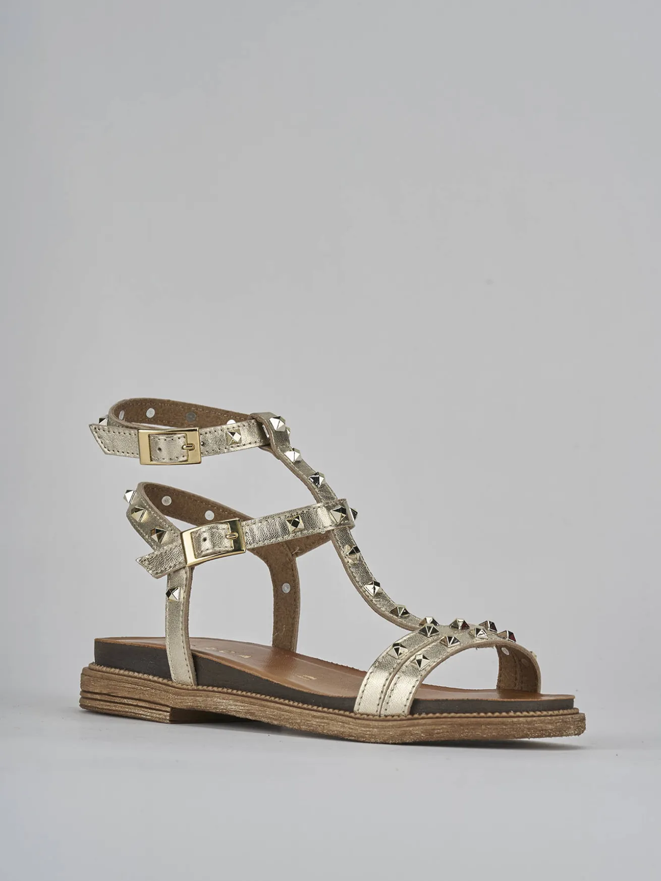 Sandali tacco 1cm pelle oro