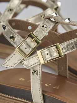 Sandali tacco 1cm pelle oro