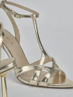 Sandali tacco 9cm pelle oro