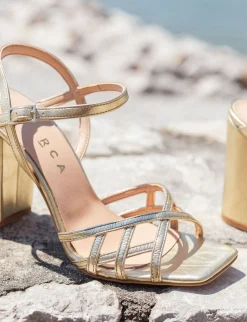 Sandali tacco 9cm pelle oro