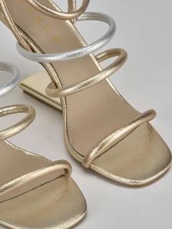 Sandali tacco 9cm pelle oro