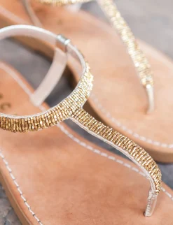 Sandali tacco 1cm pelle oro