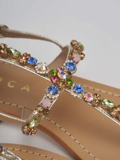 Sandali tacco 1cm pelle oro