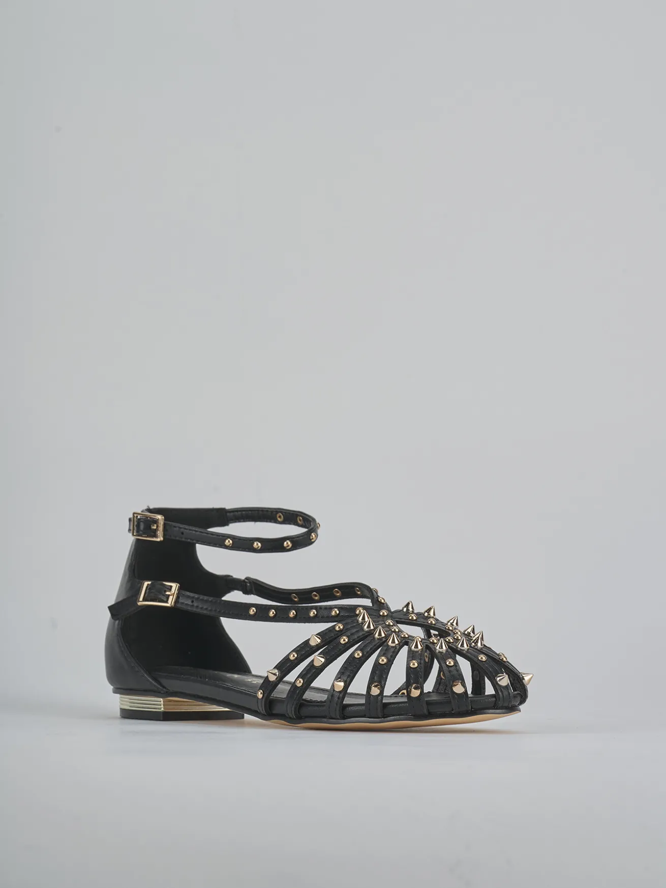 Sandali tacco 2cm pelle sostenibile nero