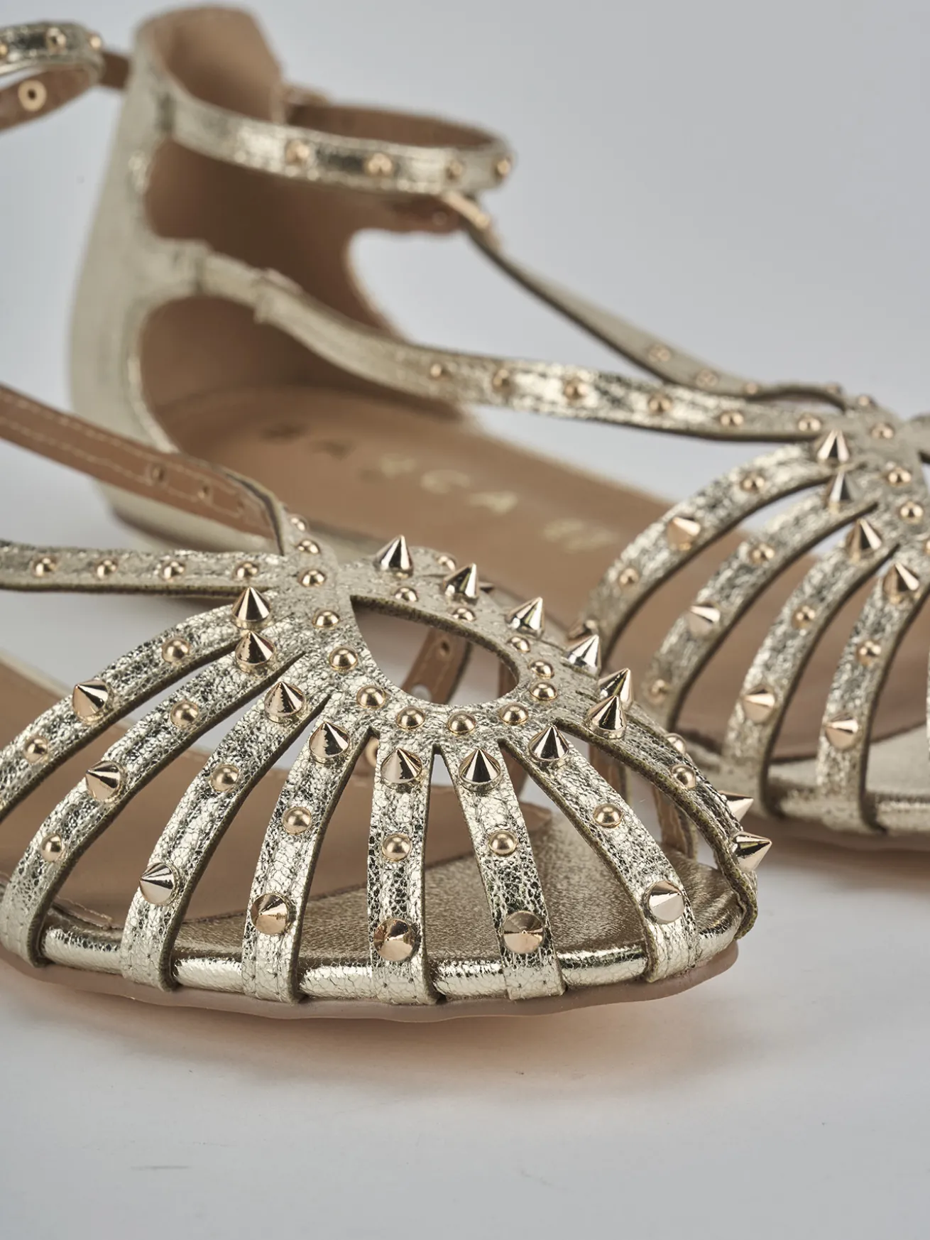 Sandali tacco 2cm pelle sostenibile oro