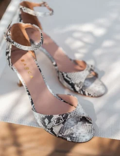 Sandali tacco 5cm pitone beige