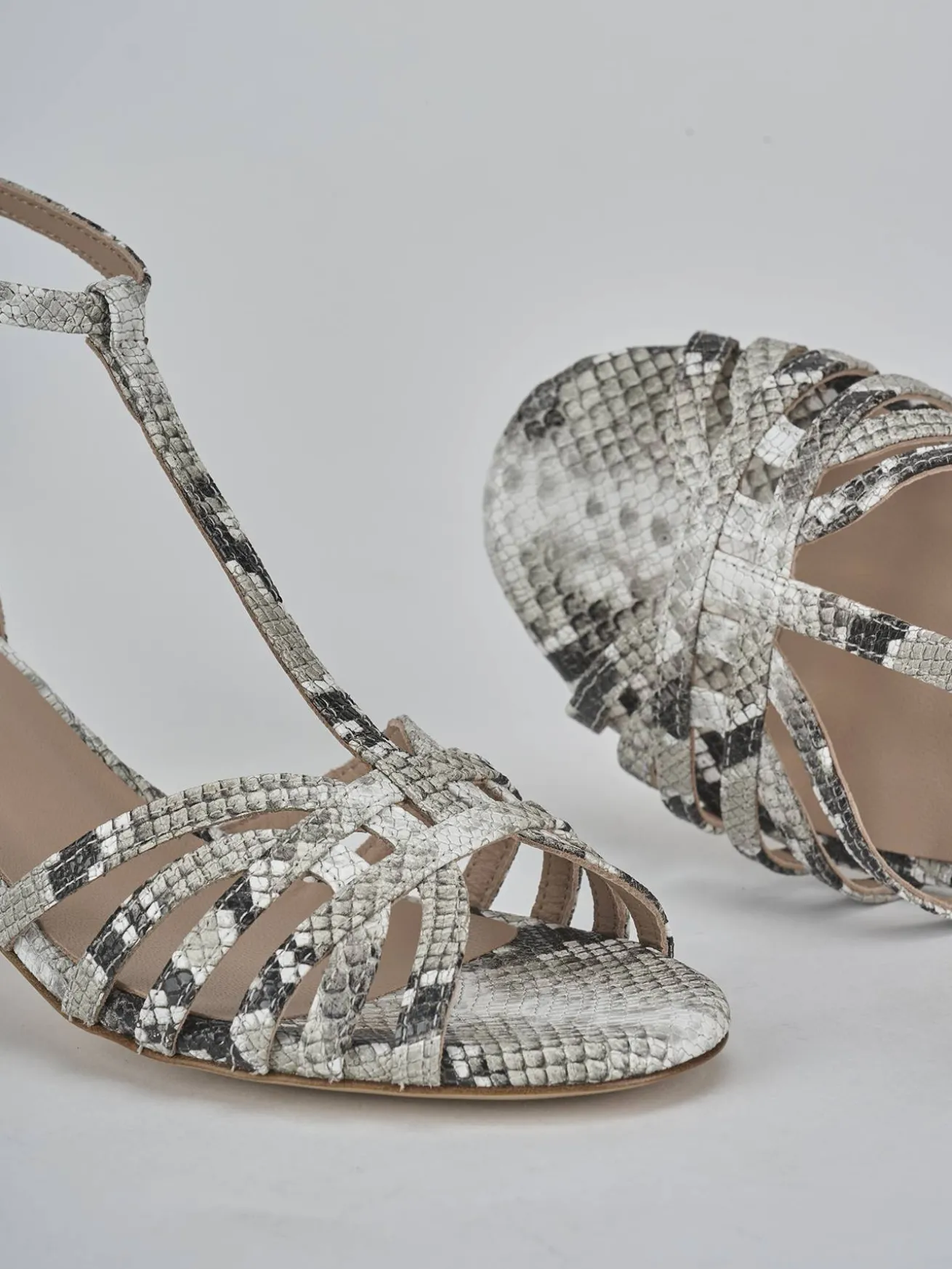 Sandali tacco 5cm pitone beige