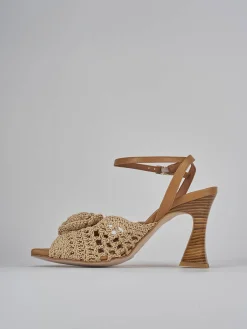 Sandali tacco 8cm tessuto beige