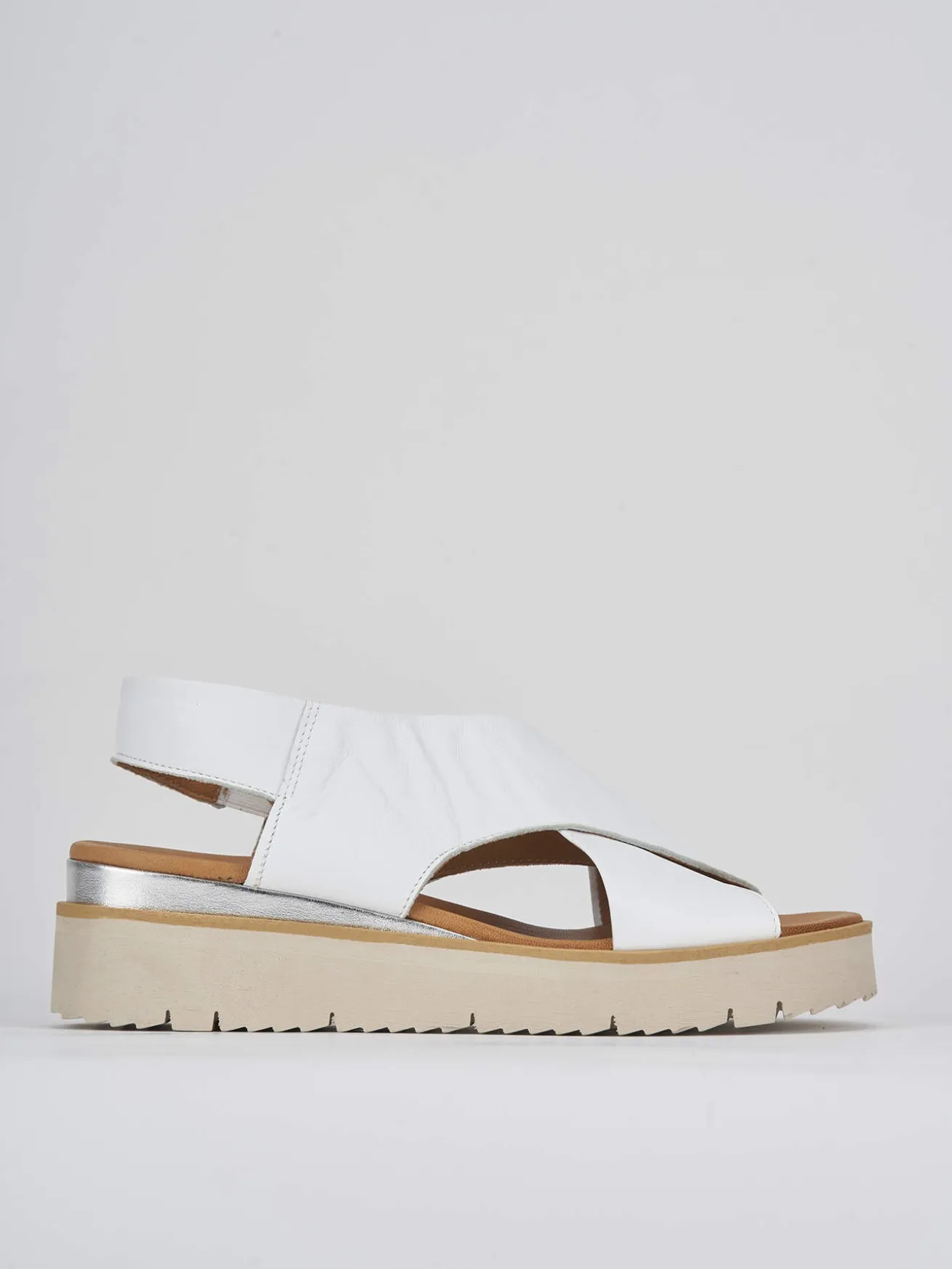 Sandali zeppa 4 cm bianco pelle