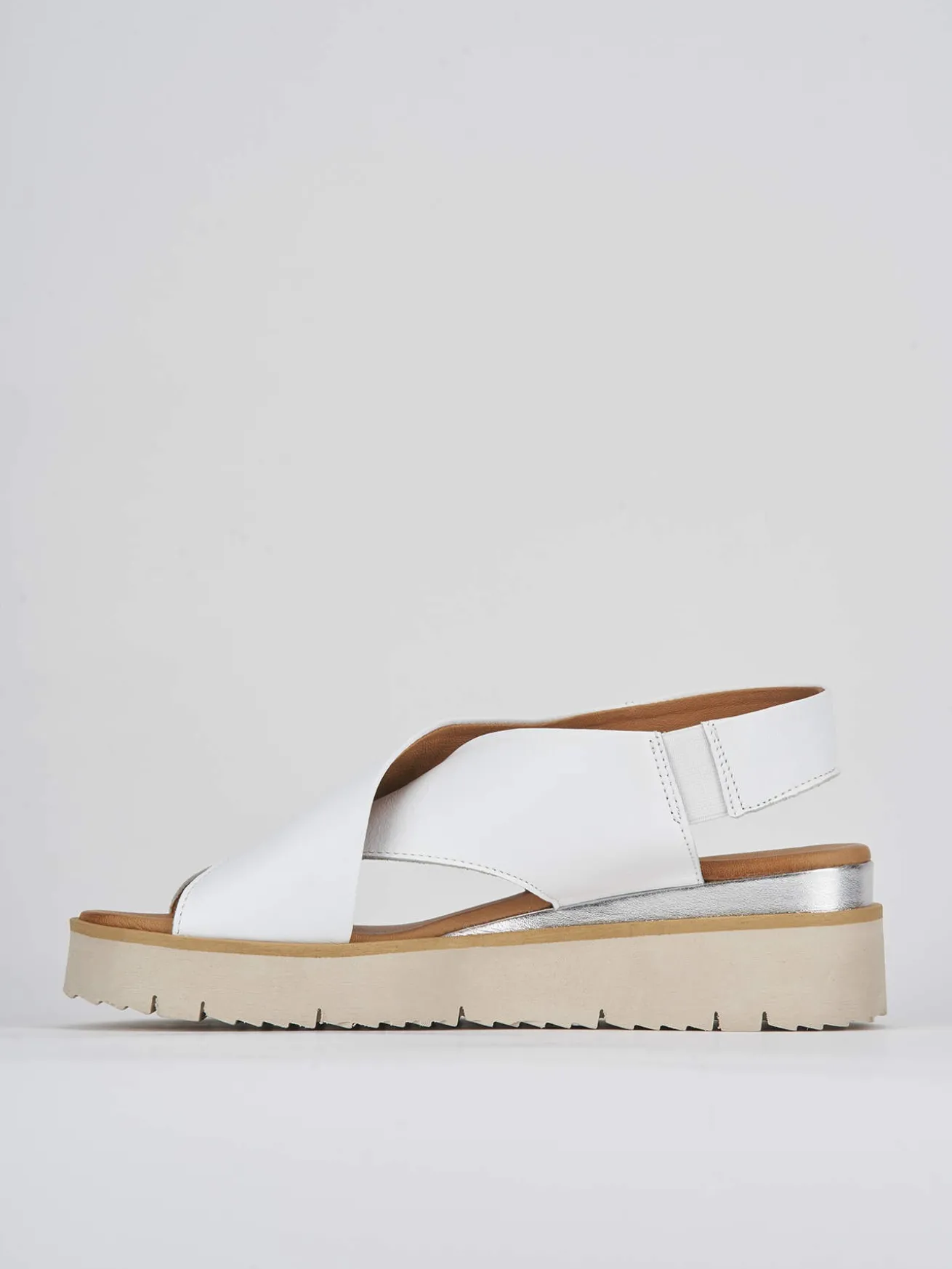 Sandali zeppa 4 cm bianco pelle