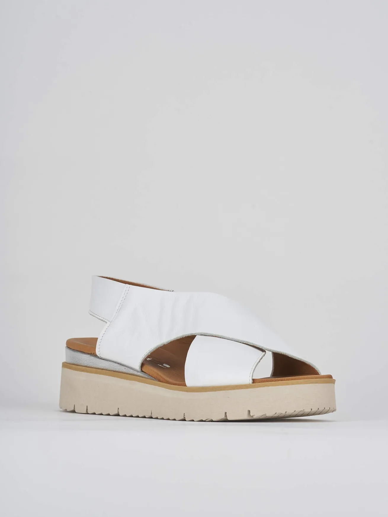 Sandali zeppa 4 cm bianco pelle