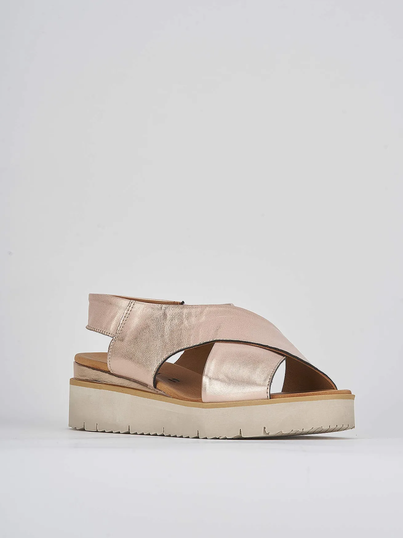 Sandali zeppa 4 cm bronzo pelle