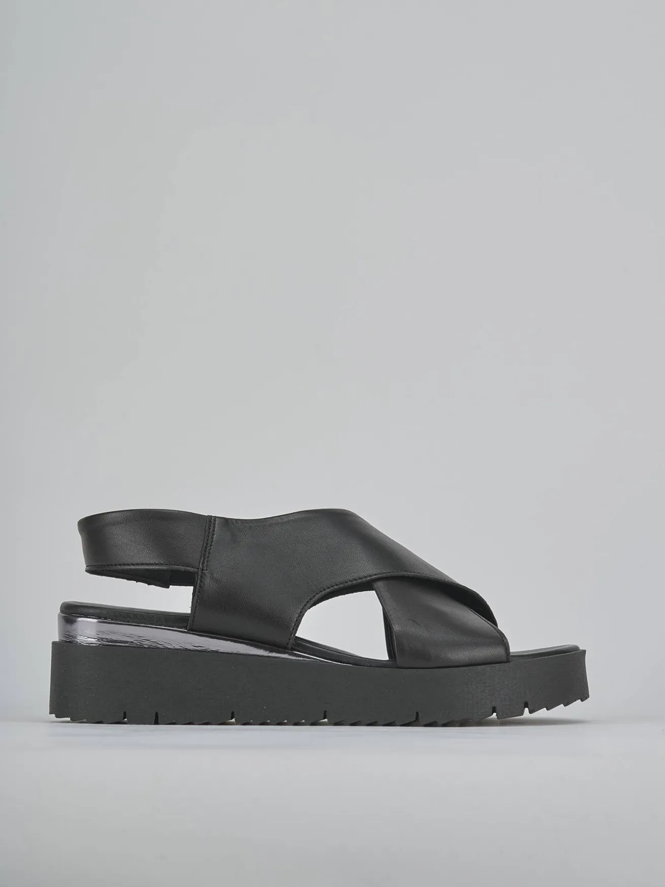 Sandali zeppa 4 cm nero pelle