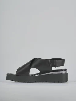 Sandali zeppa 4 cm nero pelle