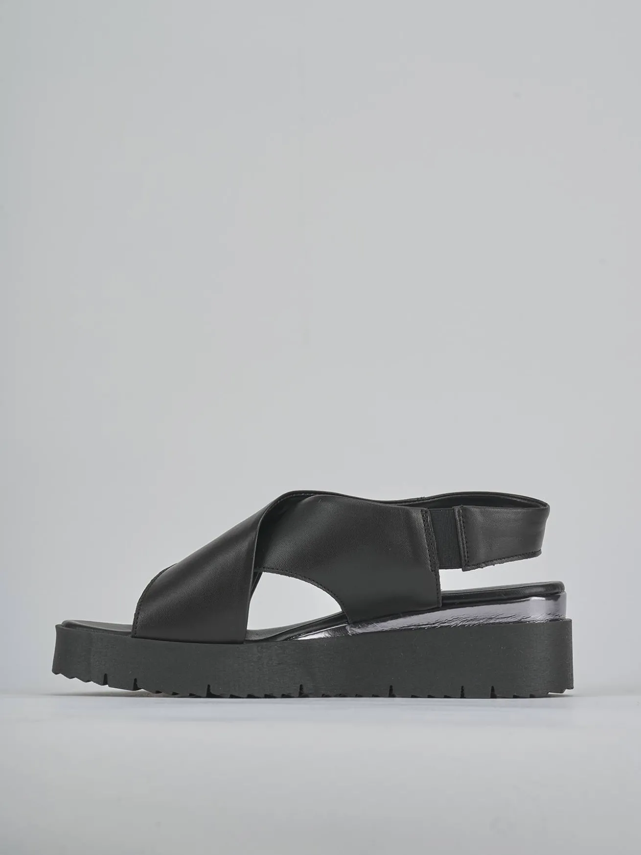 Sandali zeppa 4 cm nero pelle