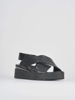 Sandali zeppa 4 cm nero pelle