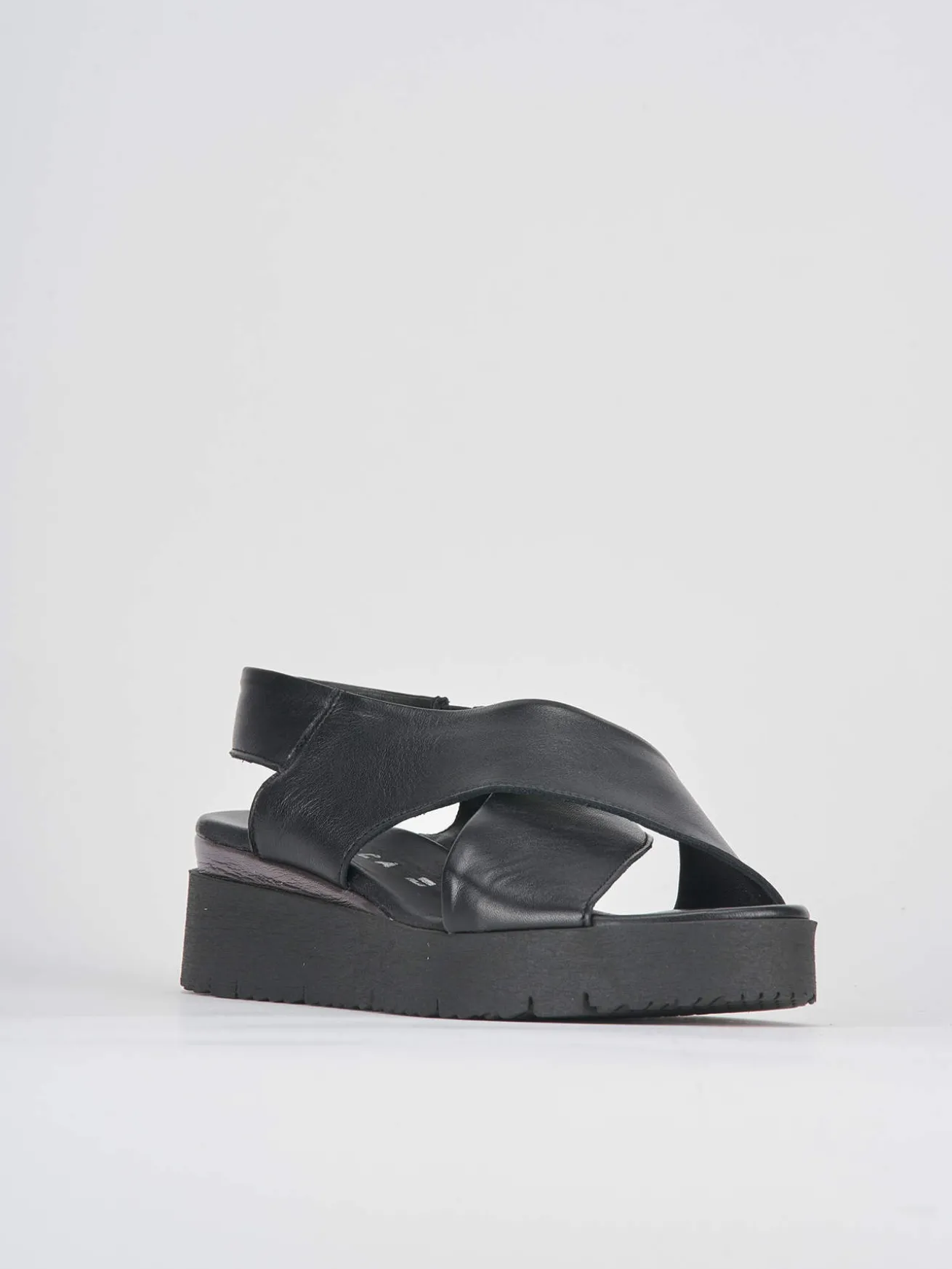 Sandali zeppa 4 cm nero pelle