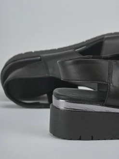 Sandali zeppa 4 cm nero pelle