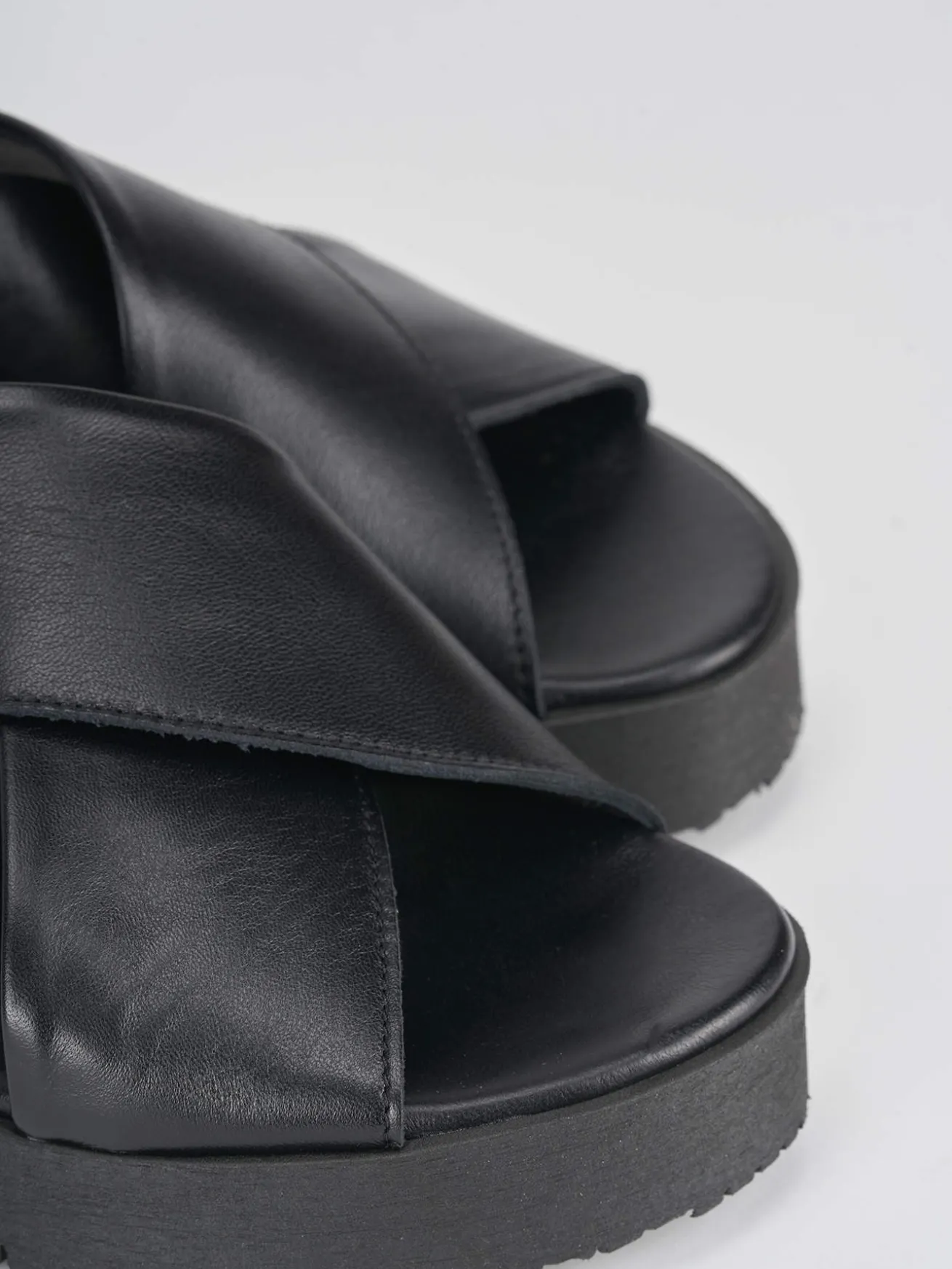 Sandali zeppa 4 cm nero pelle