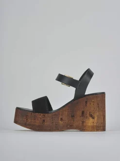 Sandali zeppa tacco 10cm camoscio nero