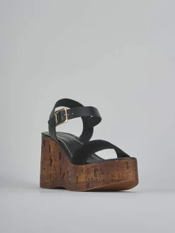 Sandali zeppa tacco 10cm camoscio nero