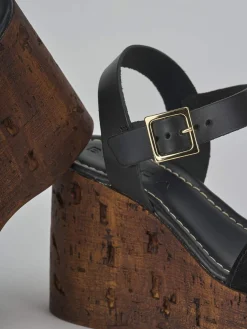 Sandali zeppa tacco 10cm camoscio nero